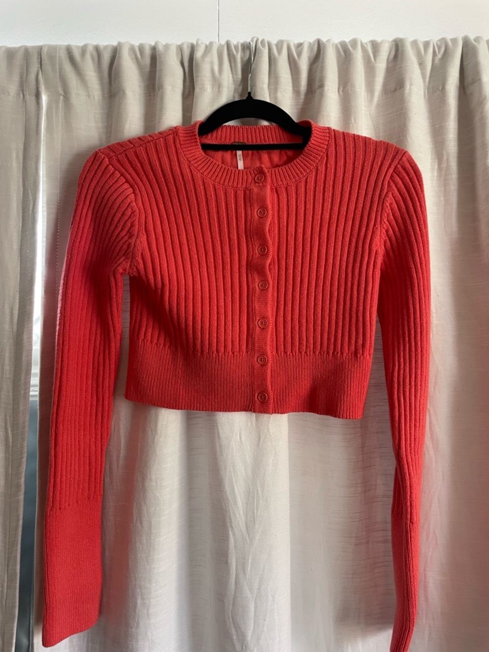Free People Ribbed Cropped Cardigan in Coral